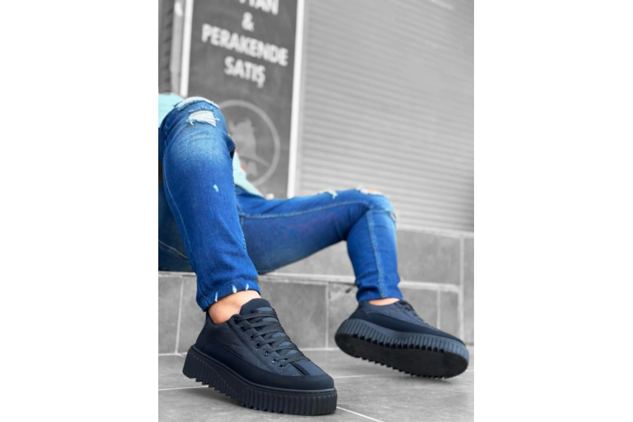 Shoecide Sb0801 Boa Siyah Yüksek Taban Siyah Paraşüt Kumaş Cilt Detaylı Erkek Ayakkabı