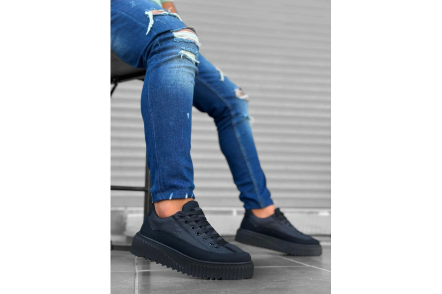 Shoecide Sb0801 Boa Siyah Yüksek Taban Siyah Paraşüt Kumaş Cilt Detaylı Erkek Ayakkabı
