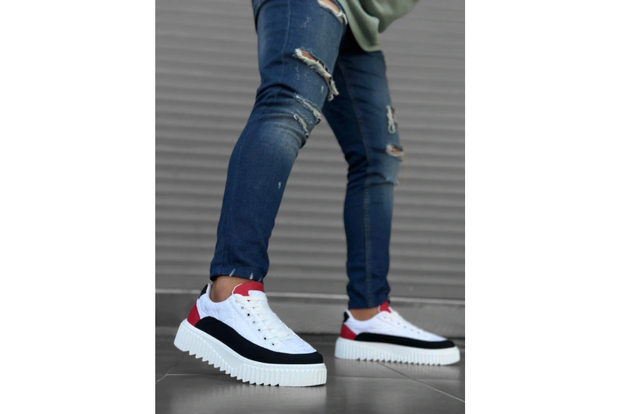 Shoecide Sb0801 Boa Yüksek Taban Beyaz Paraşüt Kumaş Cilt Detaylı Erkek Ayakkabı