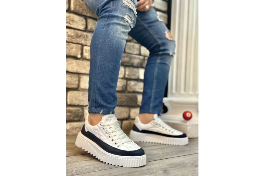 Shoecide Sb0801 Boa Yüksek Taban Beyaz Paraşüt Kumaş Laci Cilt Detaylı Erkek Ayakkabı
