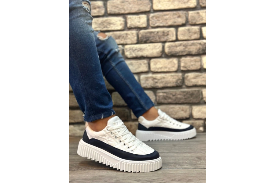 Shoecide Sb0801 Boa Yüksek Taban Beyaz Paraşüt Kumaş Laci Cilt Detaylı Erkek Ayakkabı