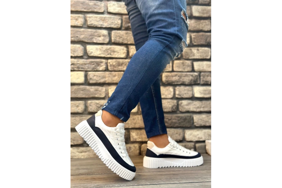 Shoecide Sb0801 Boa Yüksek Taban Beyaz Paraşüt Kumaş Laci Cilt Detaylı Erkek Ayakkabı