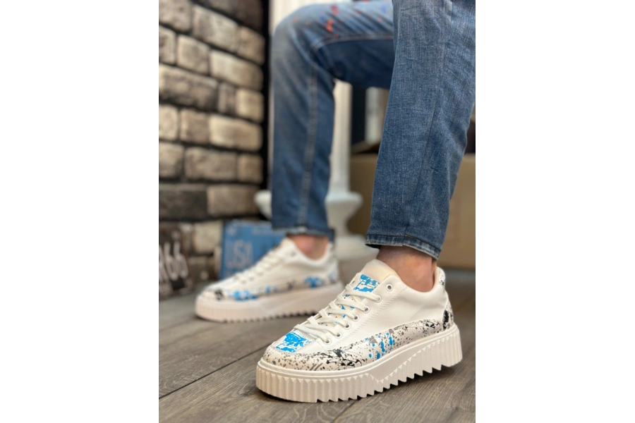 Shoecide Sb0801 Boa Yüksek Taban Mavi Desenli Erkek Spor Ayakkabı