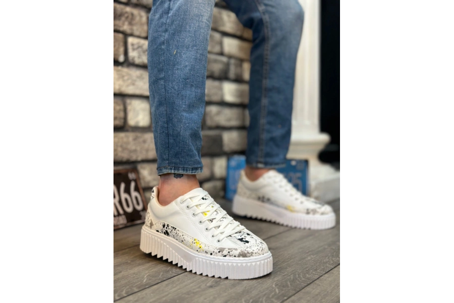 Shoecide Sb0801 Boa Yüksek Taban Sarı Siyah Desenli Erkek Spor Ayakkabı