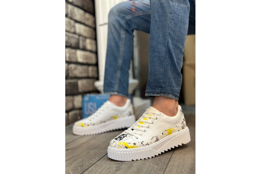 Shoecide Sb0801 Boa Yüksek Taban Sarı Siyah Desenli Erkek Spor Ayakkabı