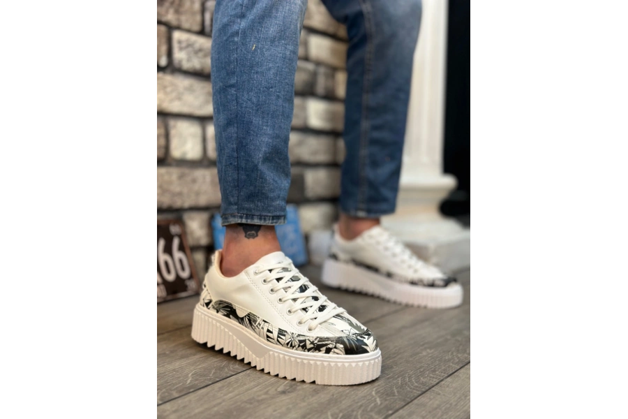 Shoecide Sb0801 Boa Yüksek Taban Siyah Desenli Erkek Spor Ayakkabı