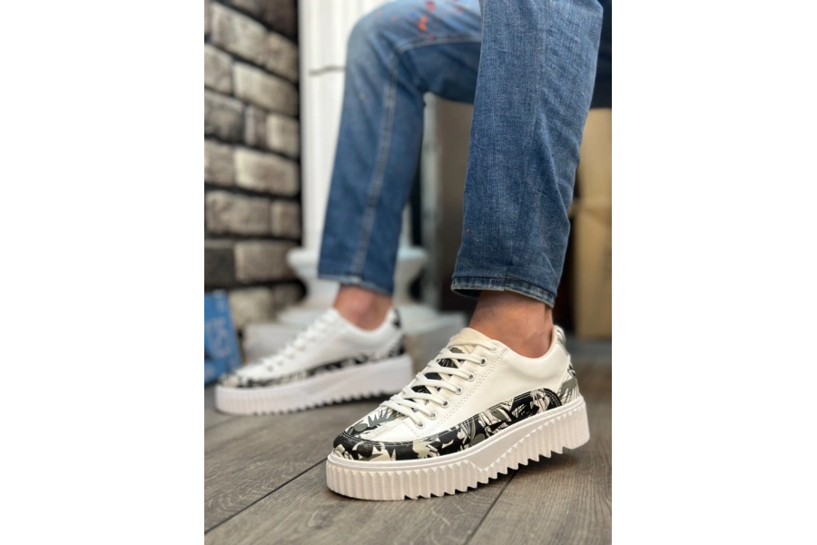 Shoecide Sb0801 Boa Yüksek Taban Siyah Desenli Erkek Spor Ayakkabı