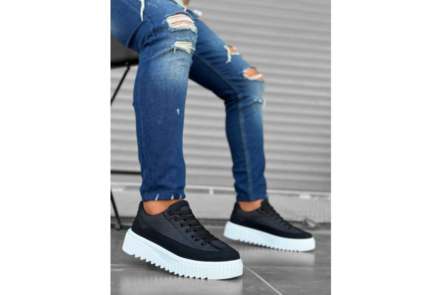 Shoecide Sb0801 Boa Yüksek Taban Siyah Paraşüt Kumaş Cilt Detaylı Erkek Ayakkabı