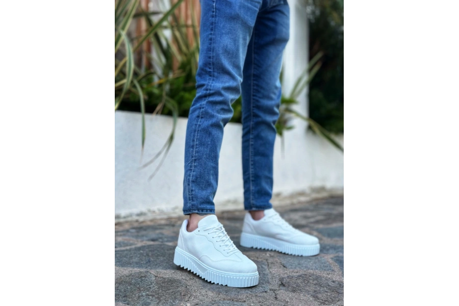 Shoecide Sb0802 Boa Beyaz Yüksek Taban Erkek Günlük Ayakkabı