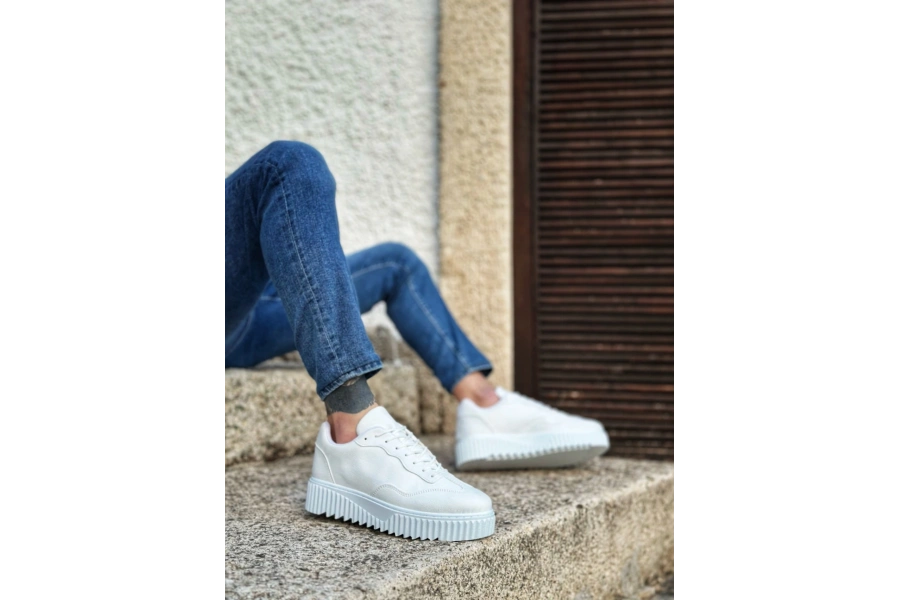 Shoecide Sb0802 Boa Beyaz Yüksek Taban Erkek Günlük Ayakkabı