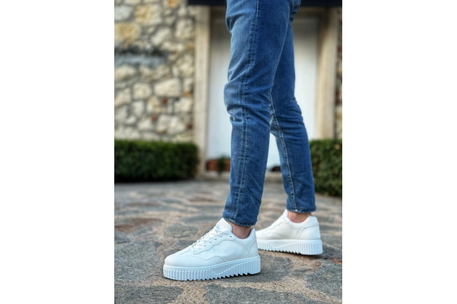 Shoecide Sb0802 Boa Beyaz Yüksek Taban Erkek Günlük Ayakkabı