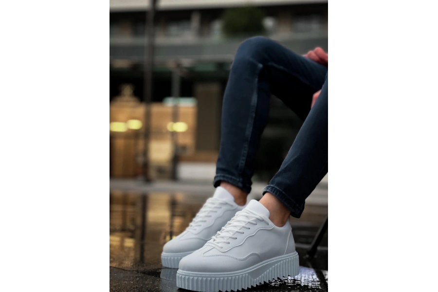 Shoecide Sb0802 Boa Beyaz Yüksek Taban Erkek Günlük Ayakkabı
