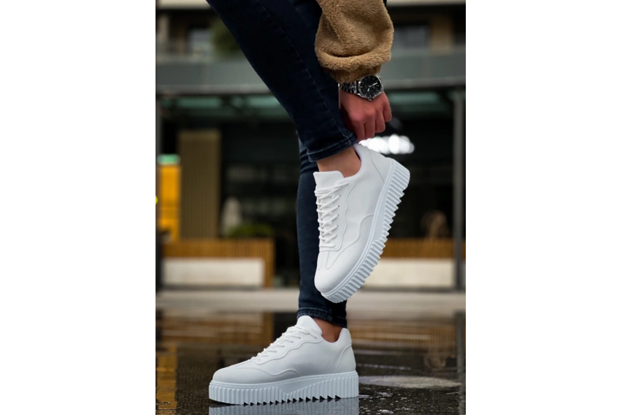 Shoecide Sb0802 Boa Beyaz Yüksek Taban Erkek Günlük Ayakkabı