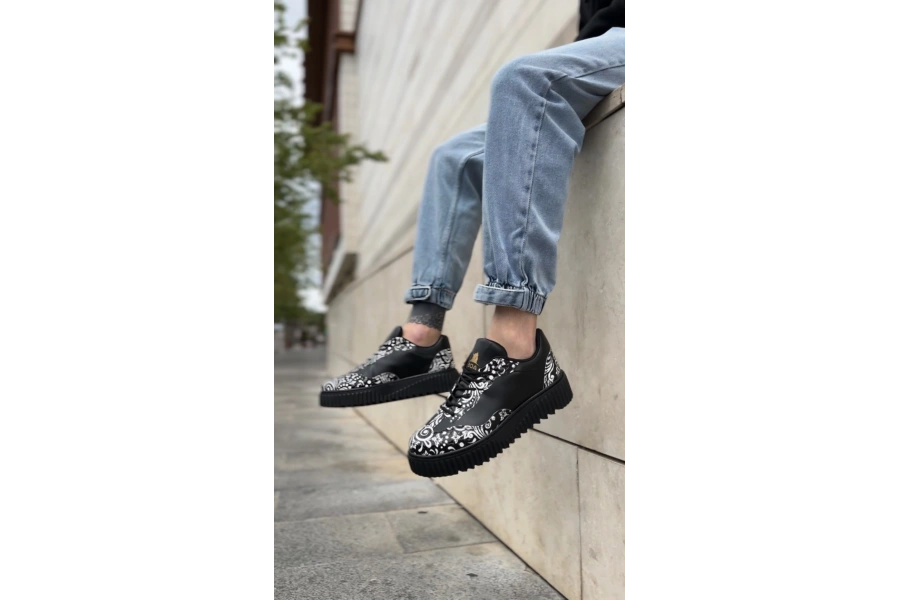 Shoecide Sb0802 Boa Gotik Desenli Siyah Yüksek Taban Erkek Günlük Ayakkabı