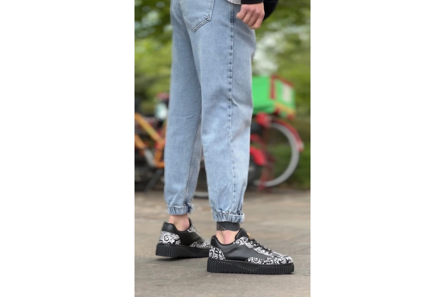 Shoecide Sb0802 Boa Gotik Desenli Siyah Yüksek Taban Erkek Günlük Ayakkabı