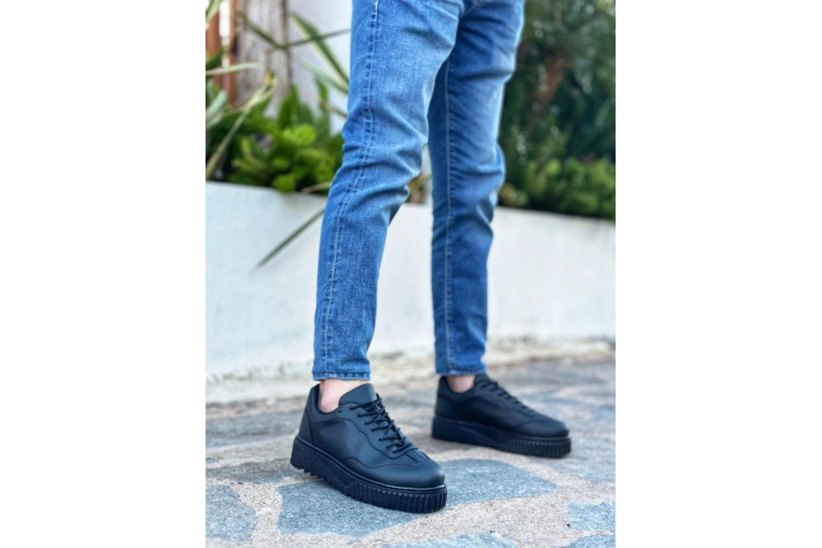 Shoecide Sb0802 Boa Siyah Renk Siyah  Yüksek Taban Erkek Günlük Ayakkabı