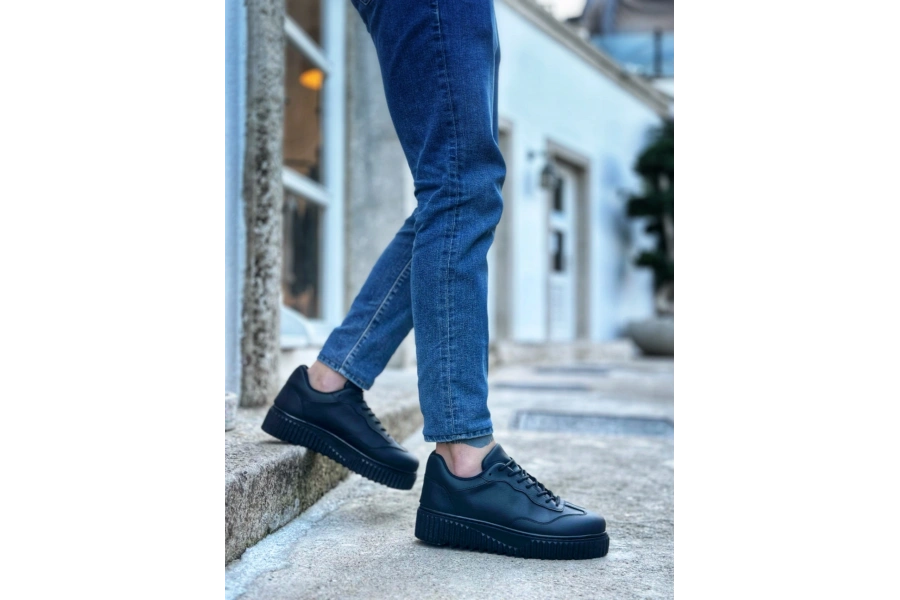 Shoecide Sb0802 Boa Siyah Renk Siyah  Yüksek Taban Erkek Günlük Ayakkabı