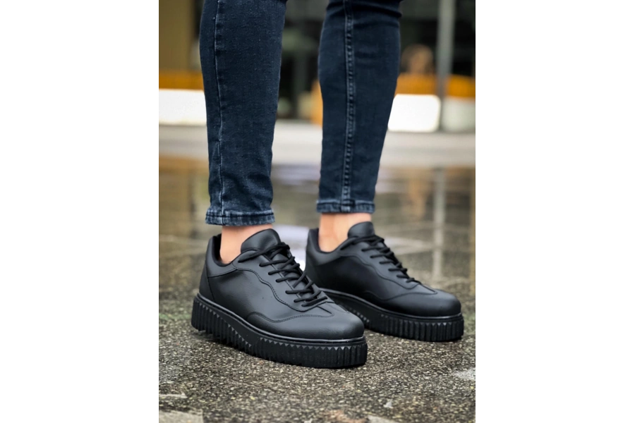 Shoecide Sb0802 Boa Siyah Renk Siyah  Yüksek Taban Erkek Günlük Ayakkabı