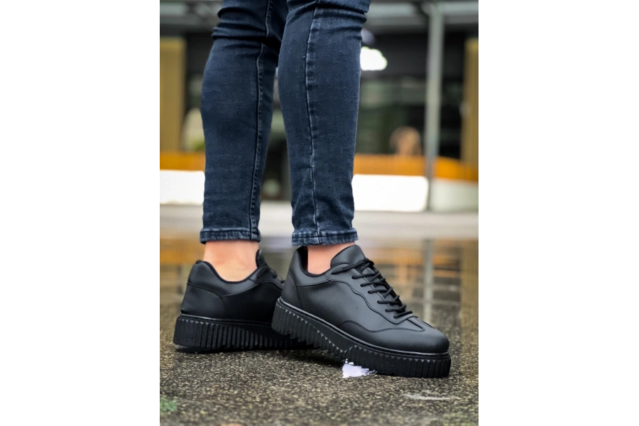 Shoecide Sb0802 Boa Siyah Renk Siyah  Yüksek Taban Erkek Günlük Ayakkabı