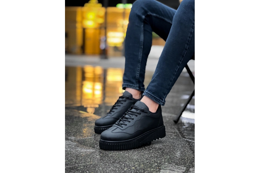 Shoecide Sb0802 Boa Siyah Renk Siyah  Yüksek Taban Erkek Günlük Ayakkabı