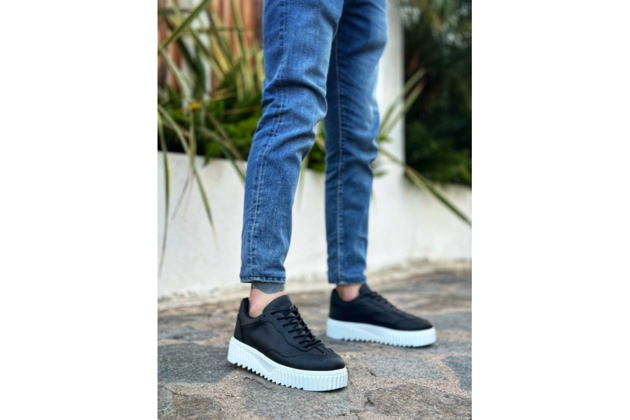 Shoecide Sb0802 Boa Siyah Renk  Yüksek Taban Erkek Günlük Ayakkabı