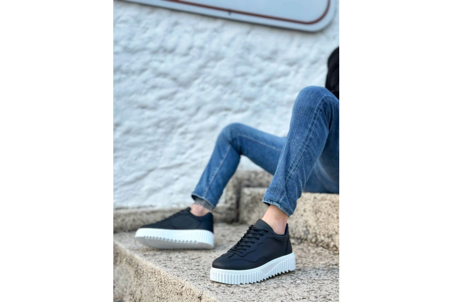 Shoecide Sb0802 Boa Siyah Renk  Yüksek Taban Erkek Günlük Ayakkabı