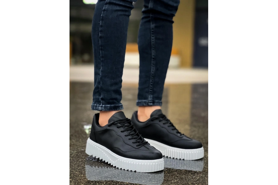Shoecide Sb0802 Boa Siyah Renk  Yüksek Taban Erkek Günlük Ayakkabı