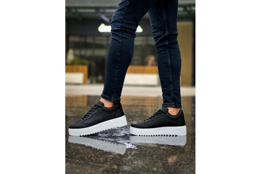 Shoecide Sb0802 Boa Siyah Renk  Yüksek Taban Erkek Günlük Ayakkabı