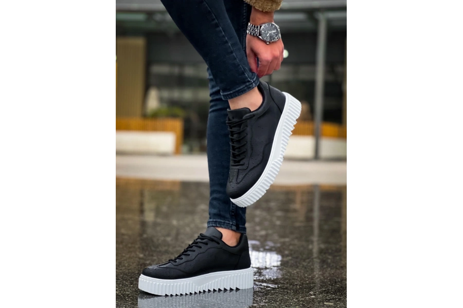 Shoecide Sb0802 Boa Siyah Renk  Yüksek Taban Erkek Günlük Ayakkabı