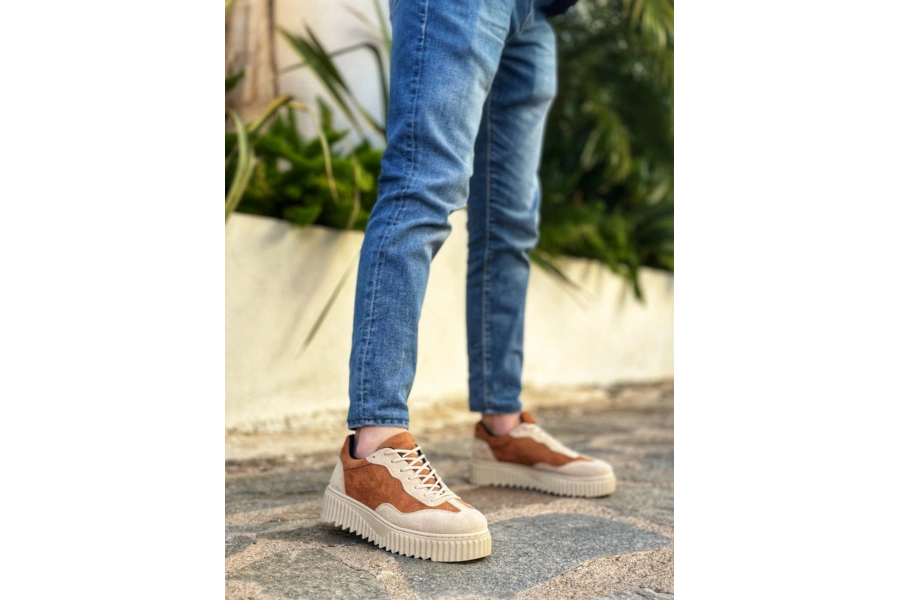 Shoecide Sb0802 Boa Taba Süet Yüksek Taban Erkek Günlük Ayakkabı