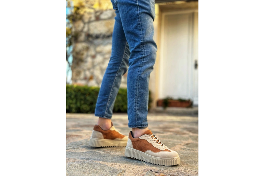 Shoecide Sb0802 Boa Taba Süet Yüksek Taban Erkek Günlük Ayakkabı