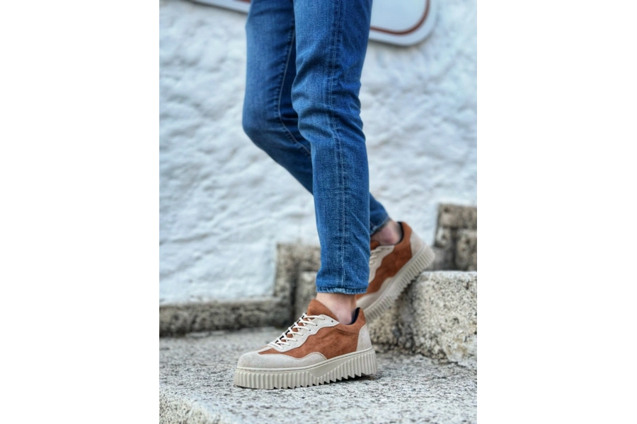 Shoecide Sb0802 Boa Taba Süet Yüksek Taban Erkek Günlük Ayakkabı