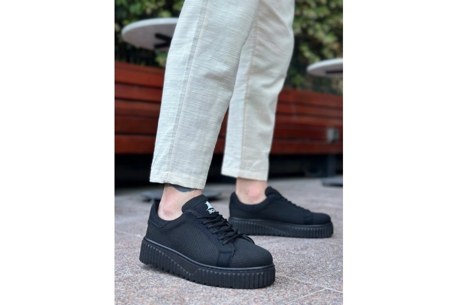 Shoecide Sb0803 Boa Yüksek Siyah Taban Triko Siyah Erkek Ayakkabı