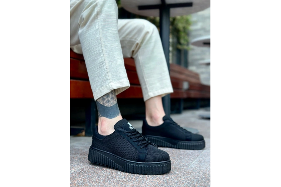 Shoecide Sb0803 Boa Yüksek Siyah Taban Triko Siyah Erkek Ayakkabı