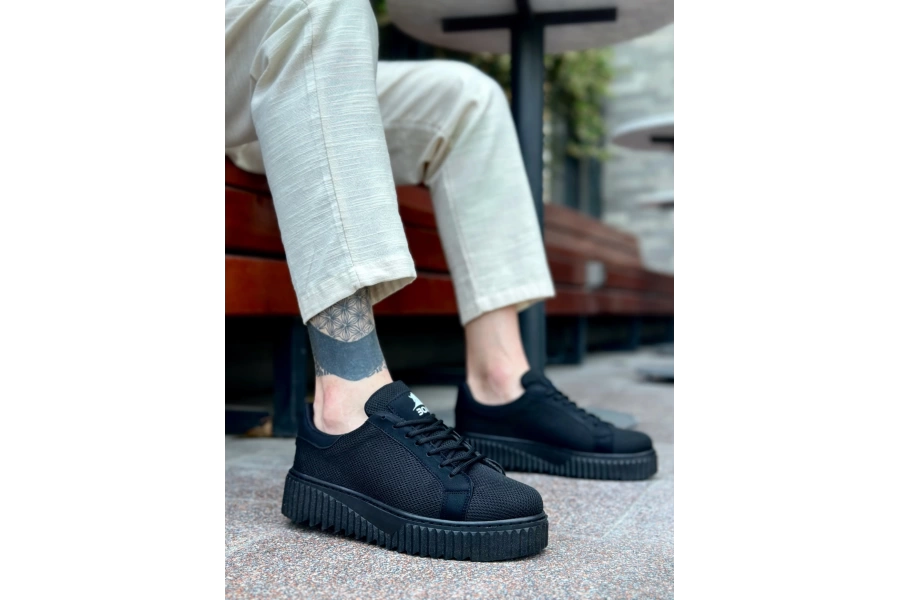 Shoecide Sb0803 Boa Yüksek Siyah Taban Triko Siyah Erkek Ayakkabı