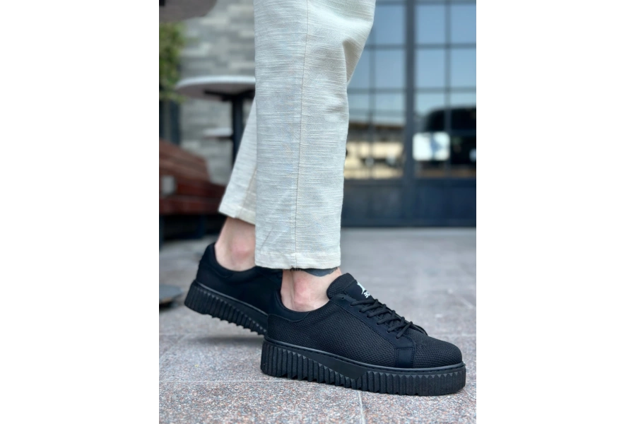 Shoecide Sb0803 Boa Yüksek Siyah Taban Triko Siyah Erkek Ayakkabı