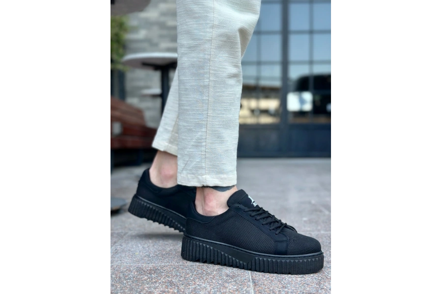 Shoecide Sb0803 Boa Yüksek Siyah Taban Triko Siyah Erkek Ayakkabı