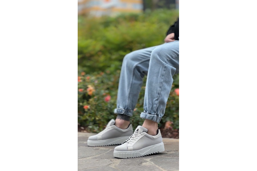 Shoecide Sb0803 Boa Yüksek Taban Gri Triko Gri Taban Erkek Ayakkabı