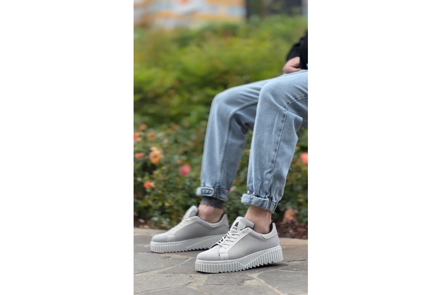 Shoecide Sb0803 Boa Yüksek Taban Gri Triko Gri Taban Erkek Ayakkabı