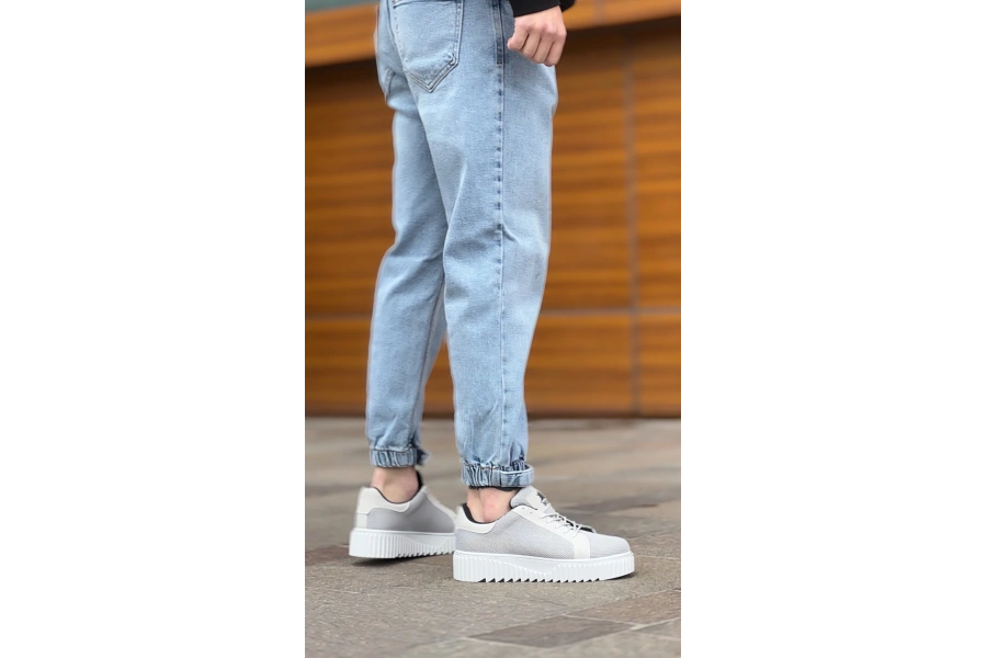 Shoecide Sb0803 Boa Yüksek Taban Gri Triko Gri Taban Erkek Ayakkabı