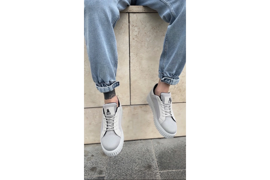 Shoecide Sb0803 Boa Yüksek Taban Gri Triko Gri Taban Erkek Ayakkabı
