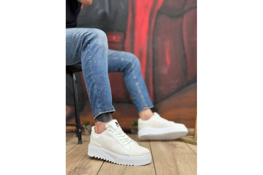 Shoecide Sb0803 Boa Yüksek Taban Triko Beyaz Erkek Ayakkabı