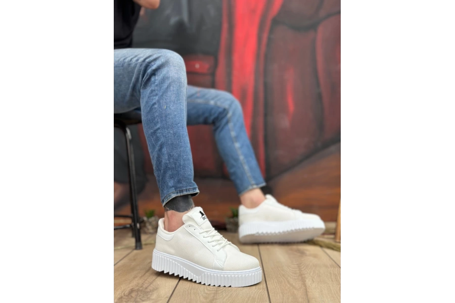 Shoecide Sb0803 Boa Yüksek Taban Triko Beyaz Erkek Ayakkabı