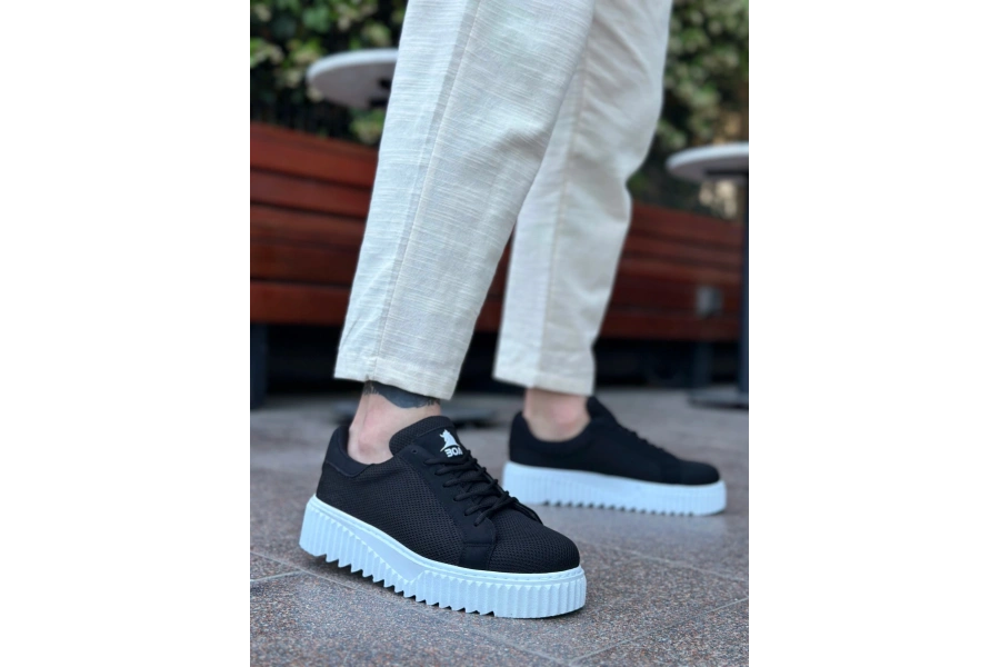 Shoecide Sb0803 Boa Yüksek Taban Triko Siyah Erkek Ayakkabı