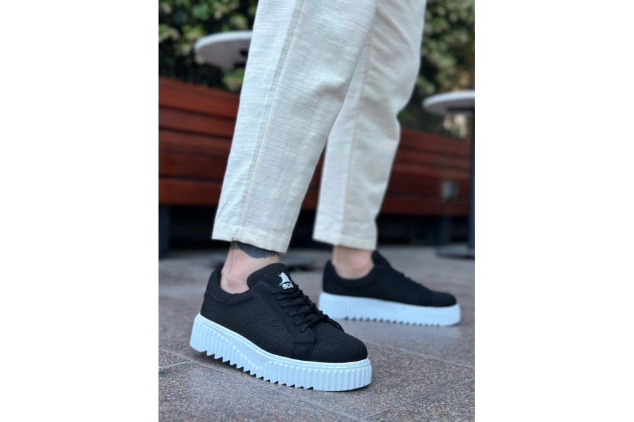 Shoecide Sb0803 Boa Yüksek Taban Triko Siyah Erkek Ayakkabı