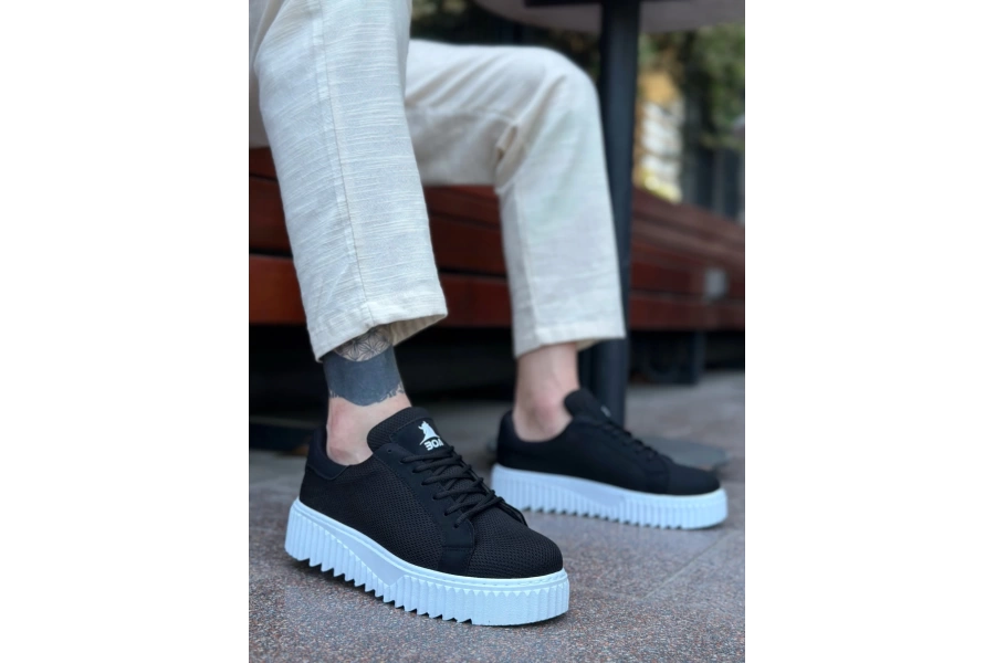 Shoecide Sb0803 Boa Yüksek Taban Triko Siyah Erkek Ayakkabı