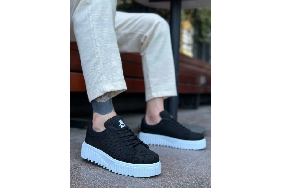 Shoecide Sb0803 Boa Yüksek Taban Triko Siyah Erkek Ayakkabı