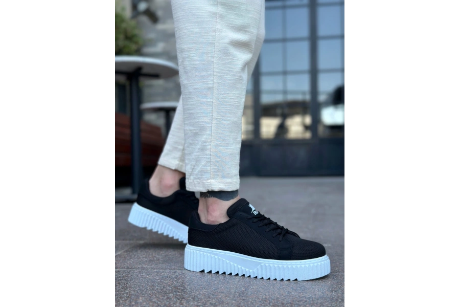Shoecide Sb0803 Boa Yüksek Taban Triko Siyah Erkek Ayakkabı