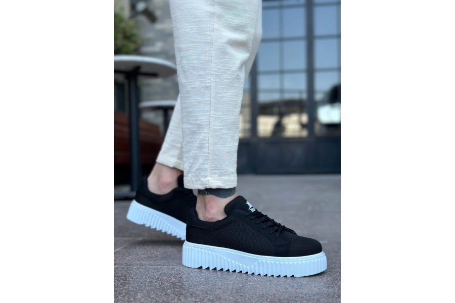 Shoecide Sb0803 Boa Yüksek Taban Triko Siyah Erkek Ayakkabı