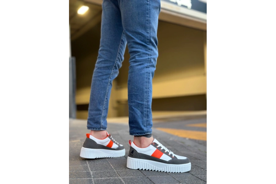 Shoecide Sb0804 Boa Yüksek Beyaz Taban Turuncu Detaylı Bağcıklı Erkek Ayakkabı
